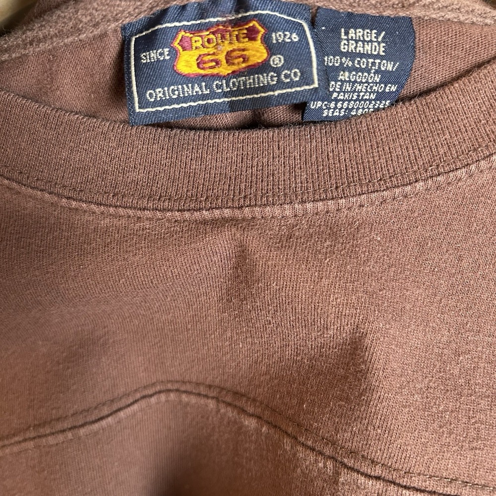 Vintage Route 66 T-Shirt Men's Large horizontal chest seam (Yoke Detail) Brown - Picture 5 of 5